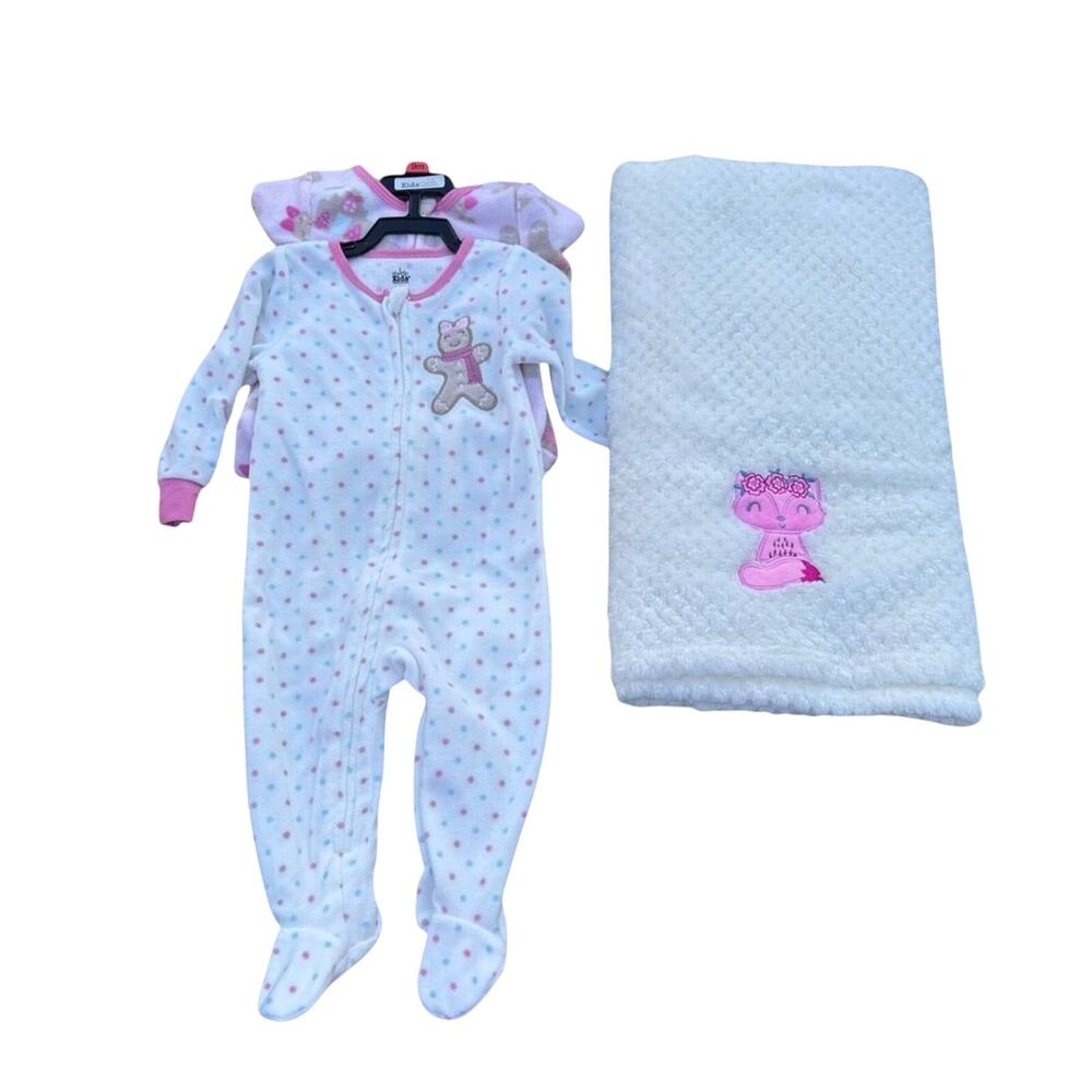 Baby Girl Fleece Sleeper Blanket Set 9M Pink Cozy Pajamas Kids Headquarters NWOT